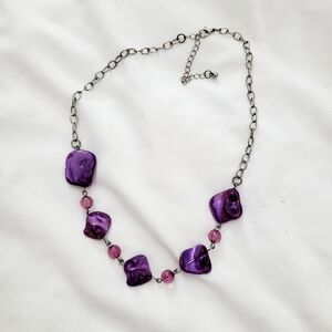 Costume‎ Jewelry Purple Beads And Chain Necklace 10"